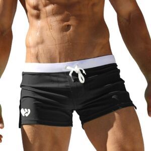 Men's Sexy Swim Trunks Back Pocket Resort Swimwear Black XL